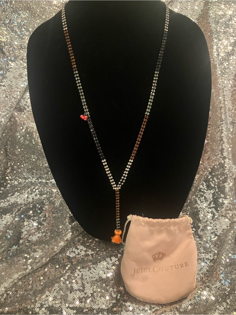 NWT Vintage Juicy Couture Long Multicolor Rhinestone Tassel Y-Necklace